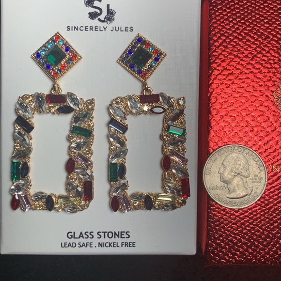 Sincerly Jules Multicolor Glass Stone Earrings NIB - Picture 6 of 6